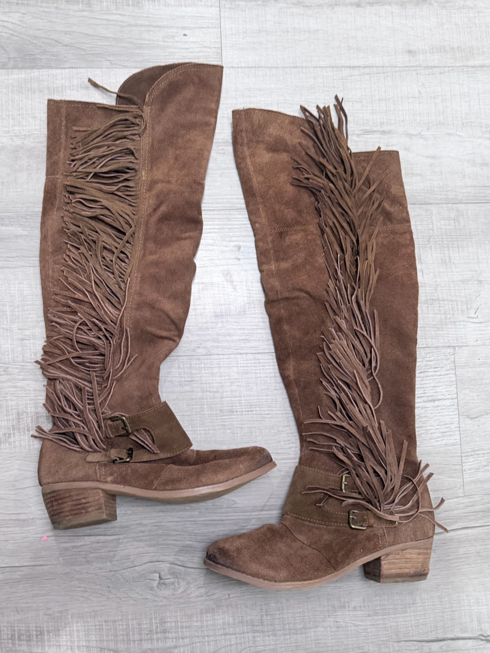 Naughty Monkey Fringe Over-the-Knee Boot - Brown Suede